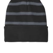 Front view of Striped Beanie With Solid Band
