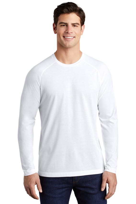 Front view of PosiCharge &reg; Long Sleeve Tri-Blend Wicking Raglan Tee