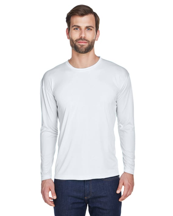 Front view of Adult Cool & Dry Sport Long-Sleeve Performance Interlock T-Shirt