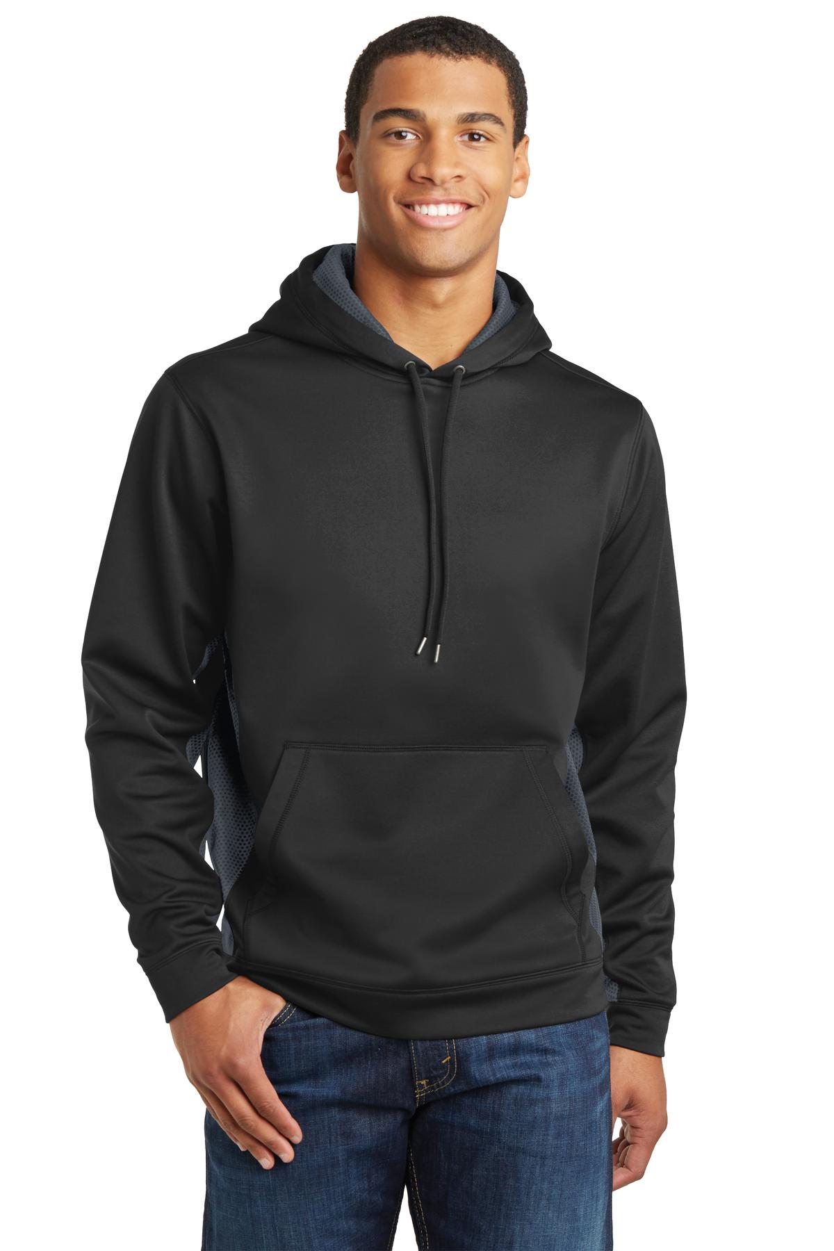 Front view of Sport-Wick® CamoHex Fleece Colorblock Hooded Pullover