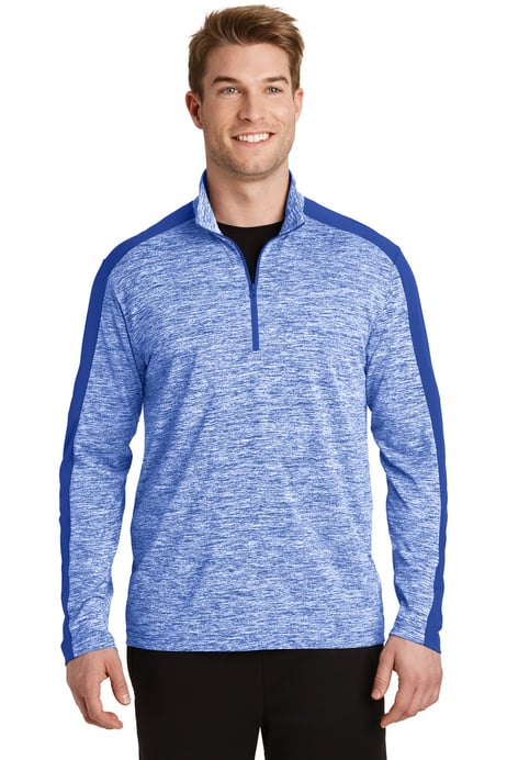 Front view of PosiCharge® Electric Heather Colorblock 1/4-Zip Pullover