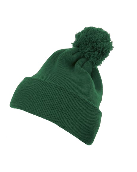 Front view of Cuffed Knit Beanie With Pom Pom Hat