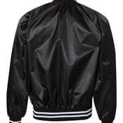Back view of Satin Baseball Jacket Striped Trim