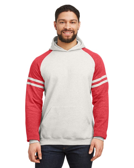 Front view of Unisex NuBlend Varsity Color-Block Hooded Sweatshirt