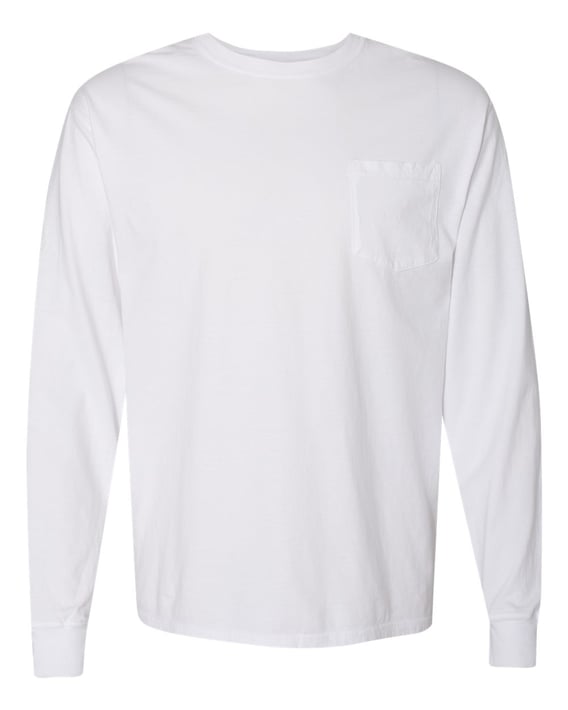 Front view of Garment-Dyed Long Sleeve T-Shirt With A Pocket