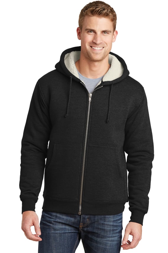 Front view of Heavyweight Sherpa-Lined Hooded Fleece Jacket