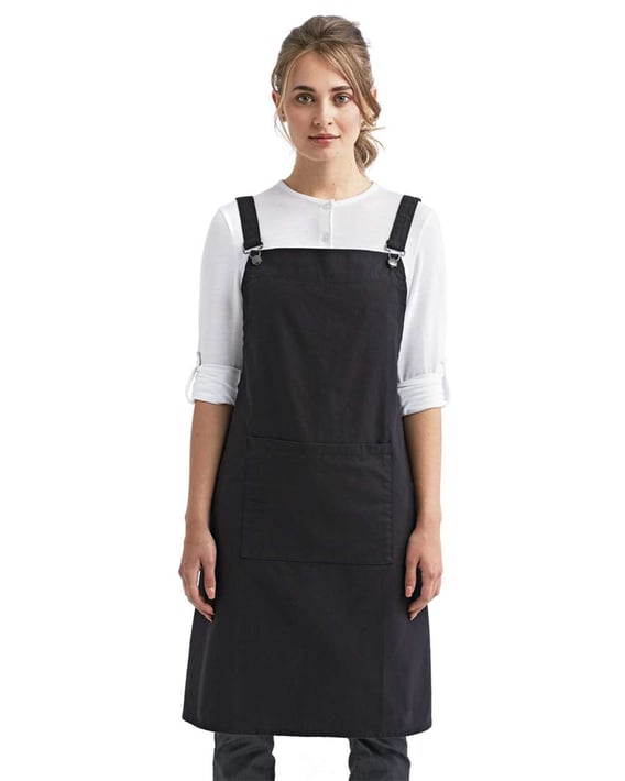 Front view of Cross Back Barista Apron With Pocket