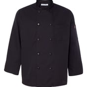 Front view of Ten Pearl Button Black Chef Coat