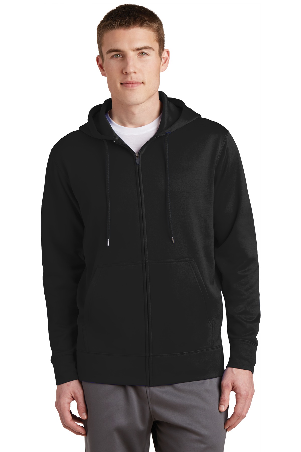 Front view of Sport-Wick® Fleece Full-Zip Hooded Jacket