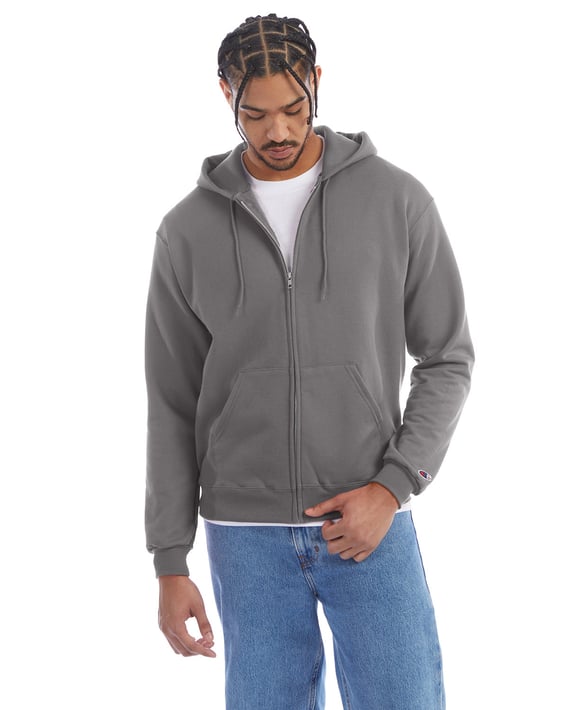 Front view of Adult Powerblend® Full-Zip Hooded Sweatshirt