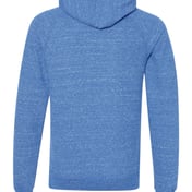 Back view of Snow Heather French Terry Raglan Hooded Sweatshirt