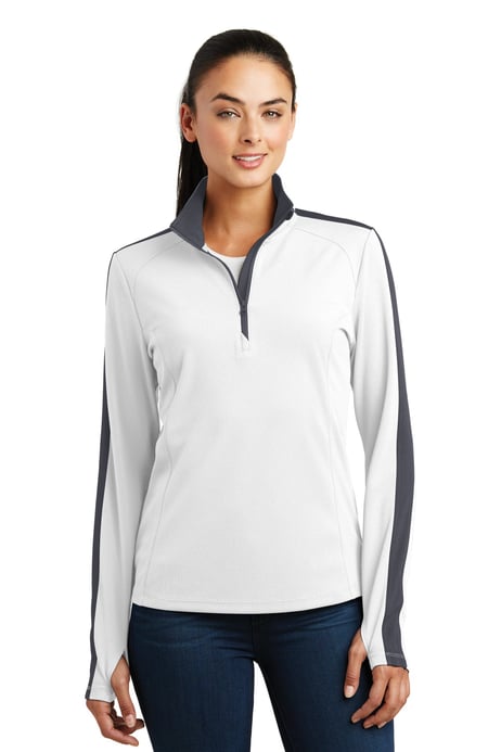 Front view of Ladies Sport-Wick&reg; Textured Colorblock 1/4-Zip Pullover