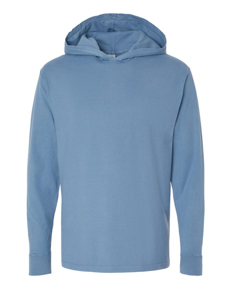 Front view of Garment-Dyed Jersey Hooded Long Sleeve T-Shirt