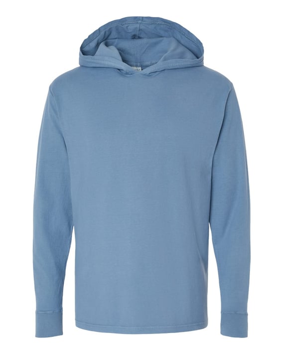 Front view of Garment-Dyed Jersey Hooded Long Sleeve T-Shirt