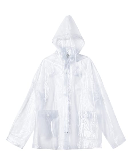 Side view of Clear Hooded Rain Jacket