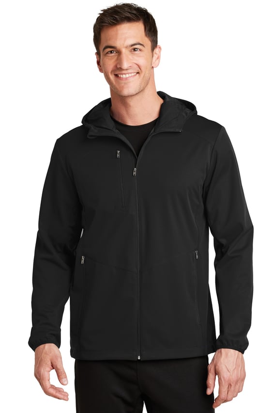 Front view of Active Hooded Soft Shell Jacket