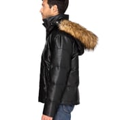 Side view of Vegan Leather Puffer Jacket