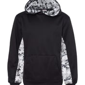 Front view of Youth Digital Camo Colorblock Performance Fleece Hooded Sweatshirt