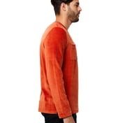 Side view of Unisex Velour Long Sleeve Pocket T-Shirt