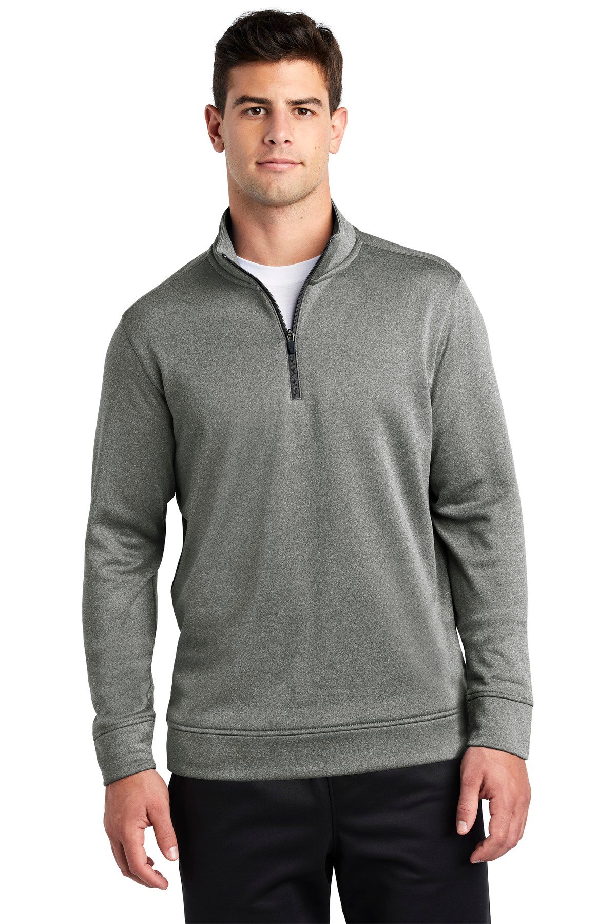 Front view of PosiCharge ® Sport-Wick ® Heather Fleece 1/4-Zip Pullover