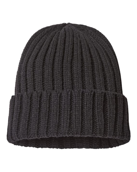 Front view of Sustainable Cable Knit Cuffed Beanie