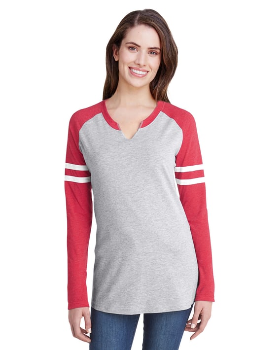 Front view of Ladies’ Gameday Mash-Up Long Sleeve Fine Jersey T-Shirt