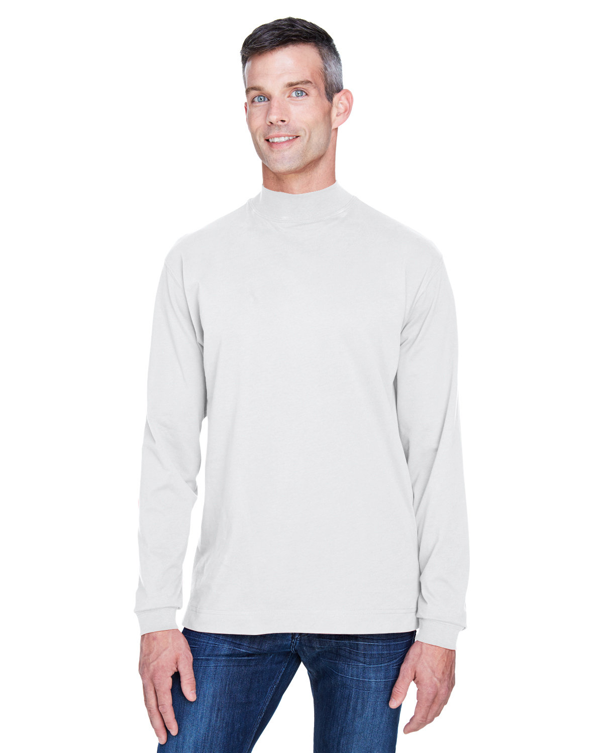 Front view of Adult Sueded Cotton Jersey Mock Turtleneck