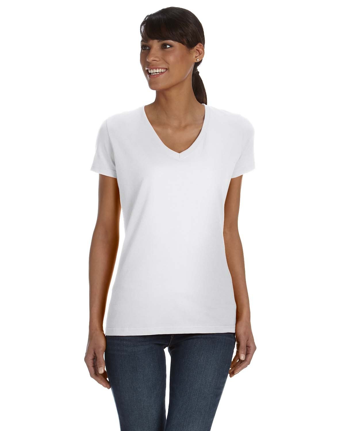 Front view of Ladies’ HD Cotton™ V-Neck T-Shirt