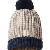 Front view of Chunky Cable With Cuff & Pom Beanie
