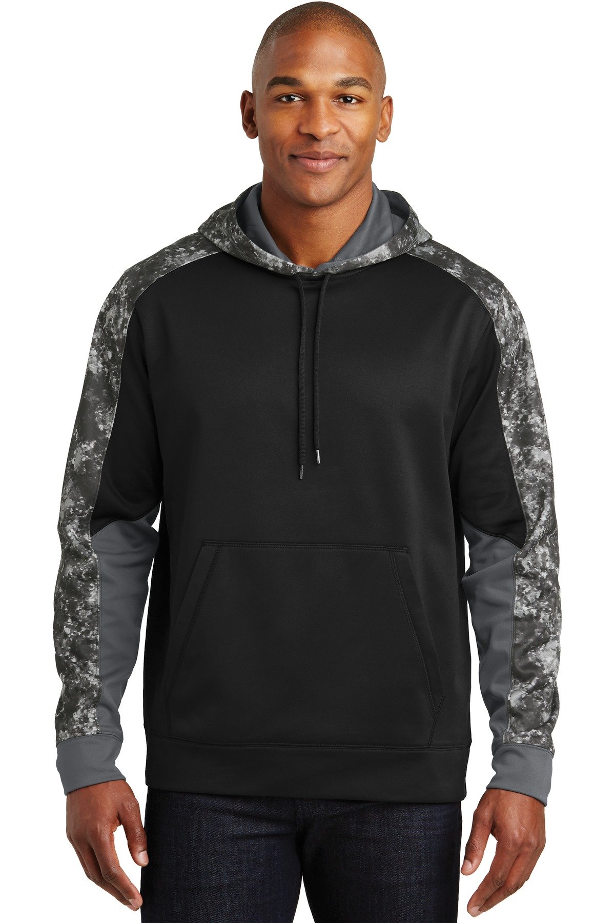 Front view of Sport-Wick® Mineral Freeze Fleece Colorblock Hooded Pullover