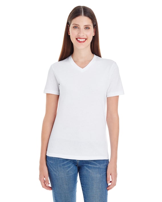 Front view of Ladies’ Fine Jersey Short-Sleeve V-Neck