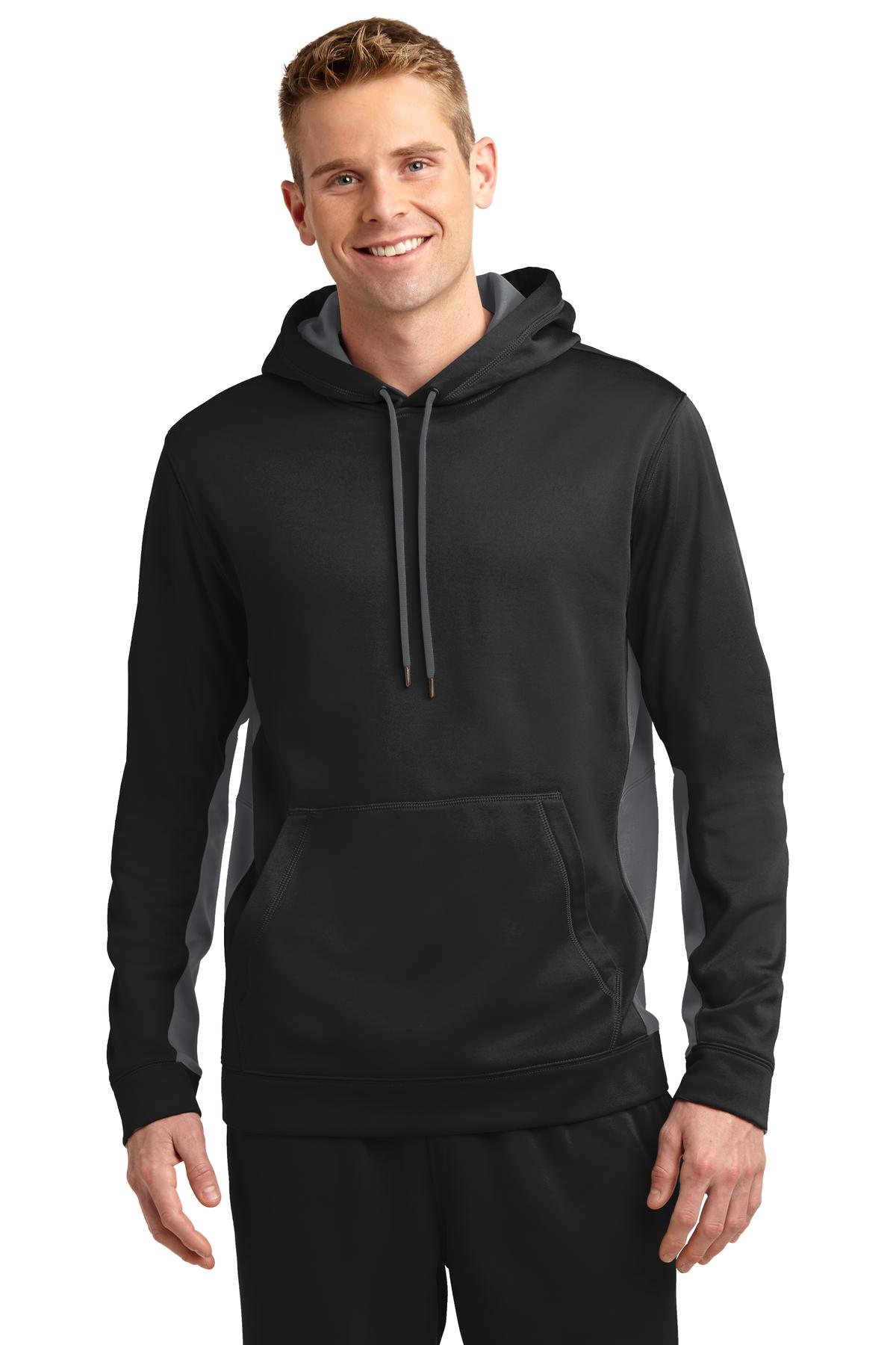Front view of Sport-Wick® Fleece Colorblock Hooded Pullover