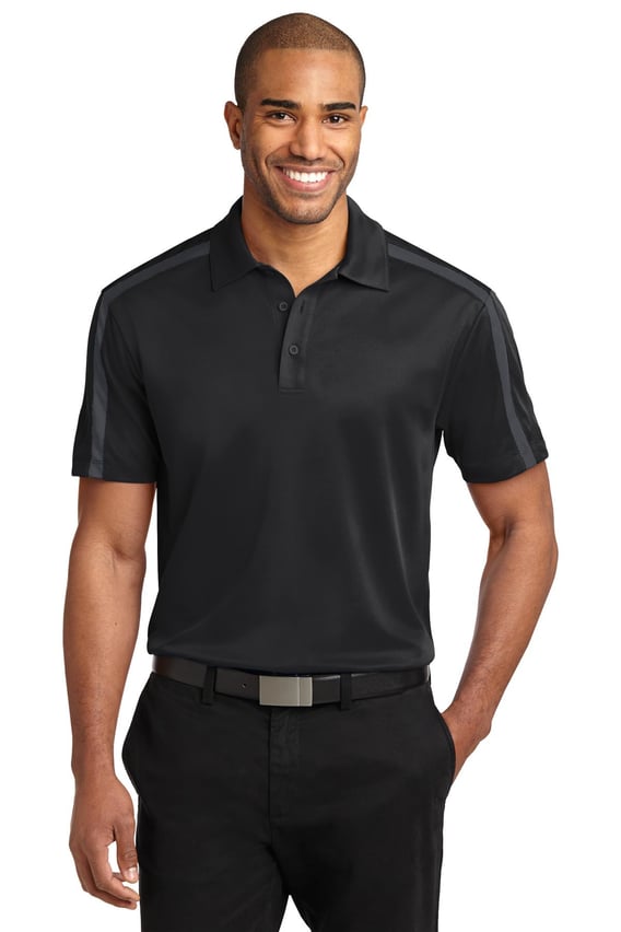 Front view of Silk Touch Performance Colorblock Stripe Polo