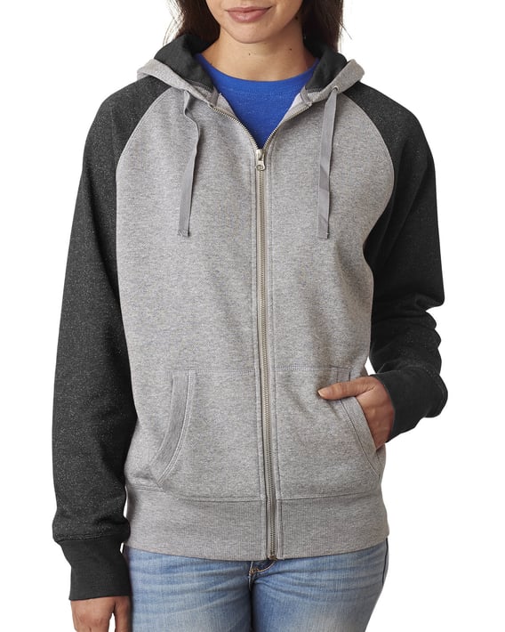 Front view of Ladies’ Glitter French Terry Contrast Full-Zip Hood
