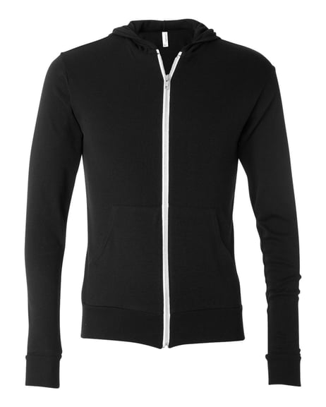 Front view of Triblend Lightweight Full-Zip Hooded Long Sleeve Tee