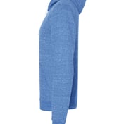 Side view of Snow Heather French Terry Raglan Hooded Sweatshirt