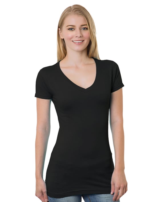 Front view of Juniors’ USA-Made V-Neck T-Shirt