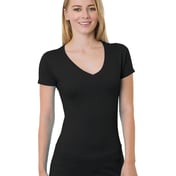 Front view of Juniors’ USA-Made V-Neck T-Shirt