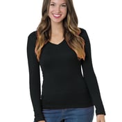 Front view of Women’s USA-Made Deep V-Neck Long Sleeve T-Shirt
