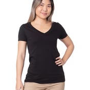 Front view of Women’s USA-Made Fine Jersey V-Neck T-Shirt