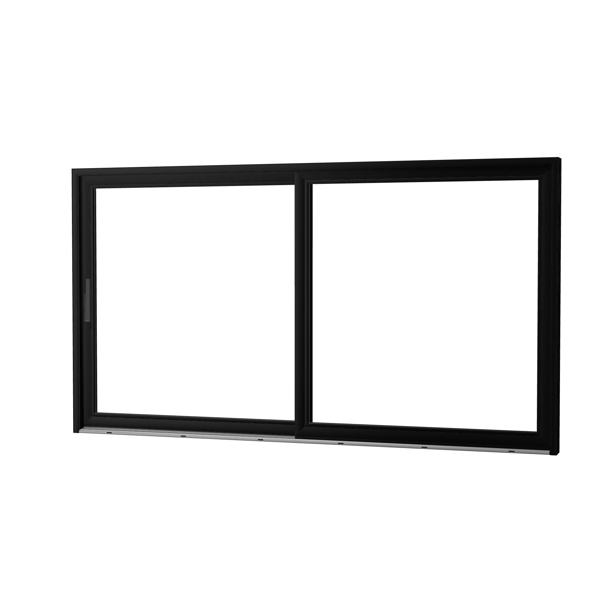 Angled exterior view of Amalfi 144 × 79.25 inch 2-Panel LO Vinyl Sliding Patio Door — Black / White