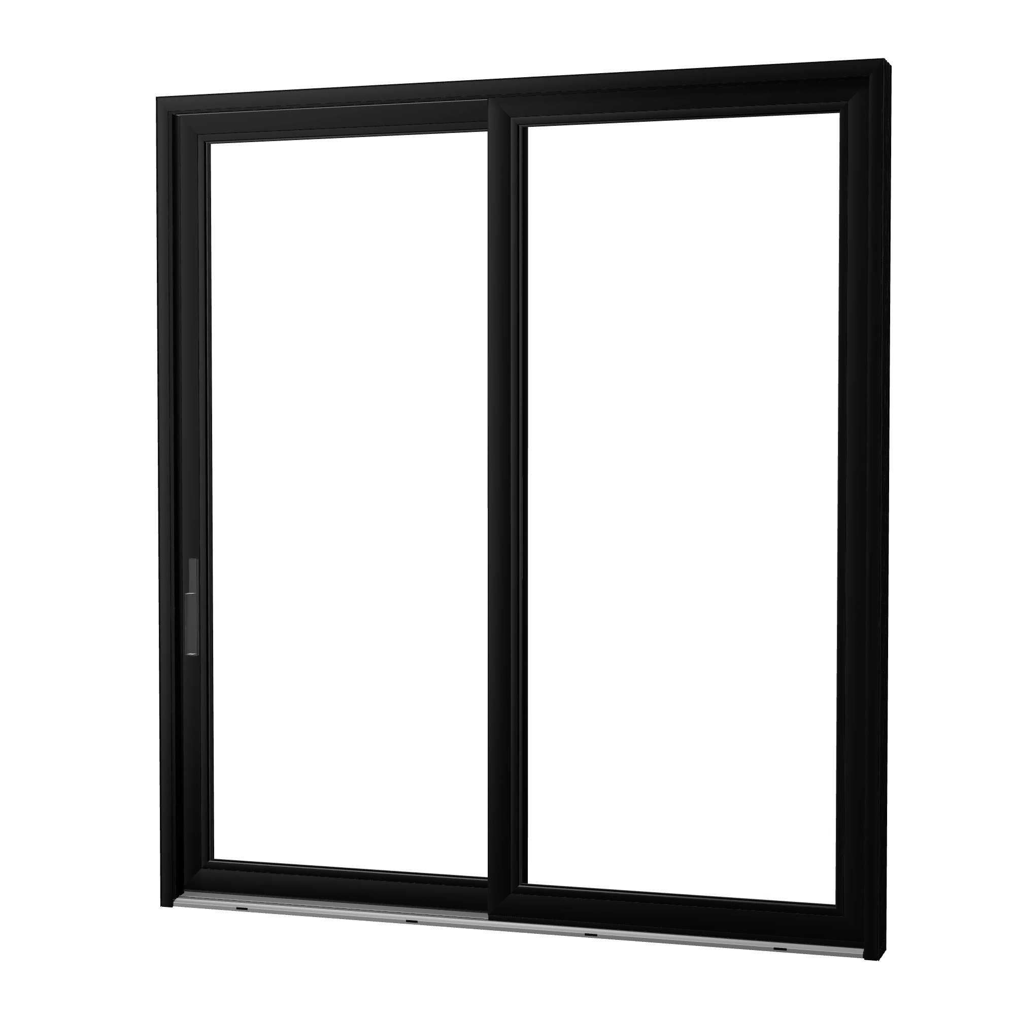 Angled exterior view of Amalfi 95.5 × 107.25 inch 2-Panel LO Vinyl Sliding Patio Door — Black / White