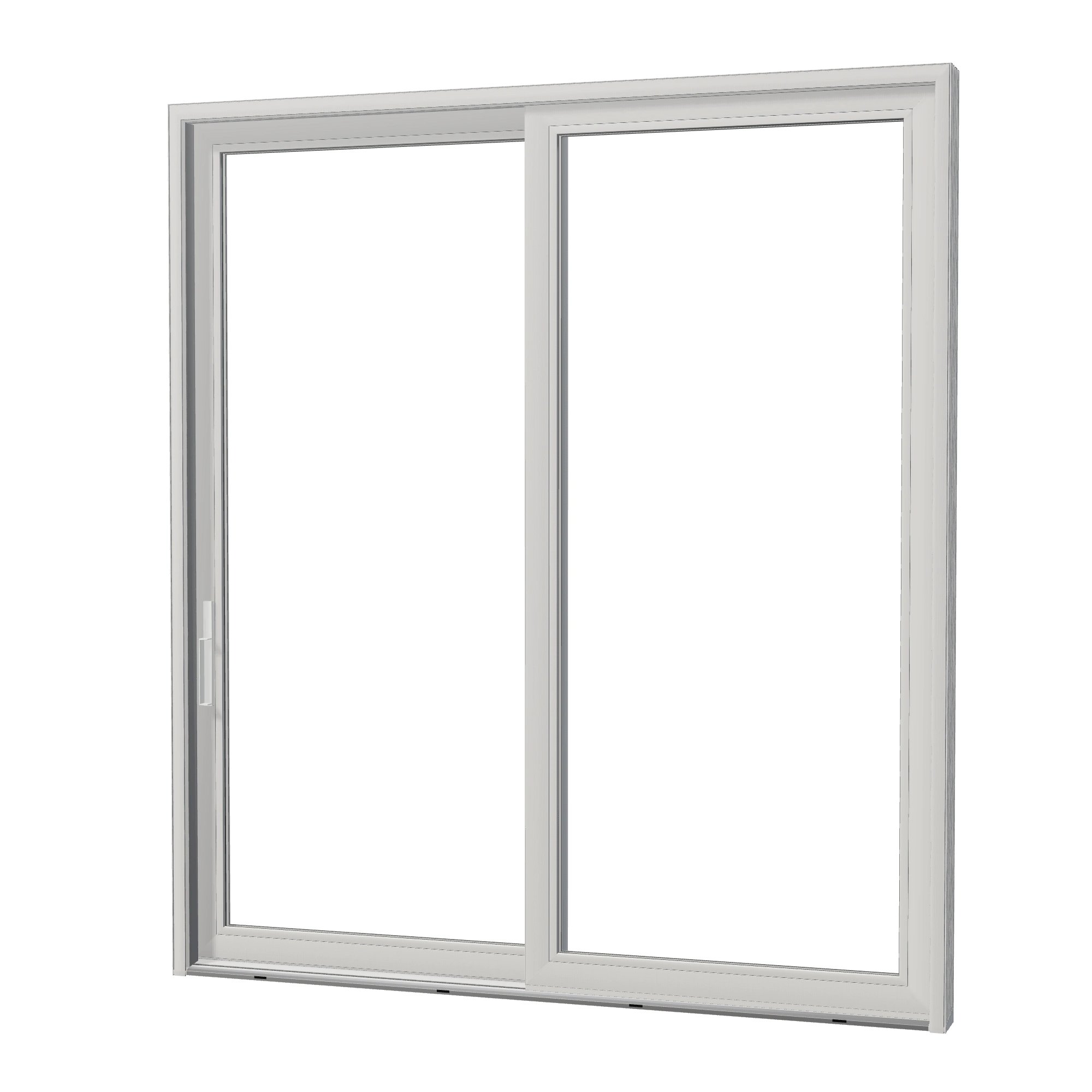 Angled exterior view of Amalfi 95.5 × 107.25 inch 2-Panel LO Vinyl Sliding Patio Door — White / White