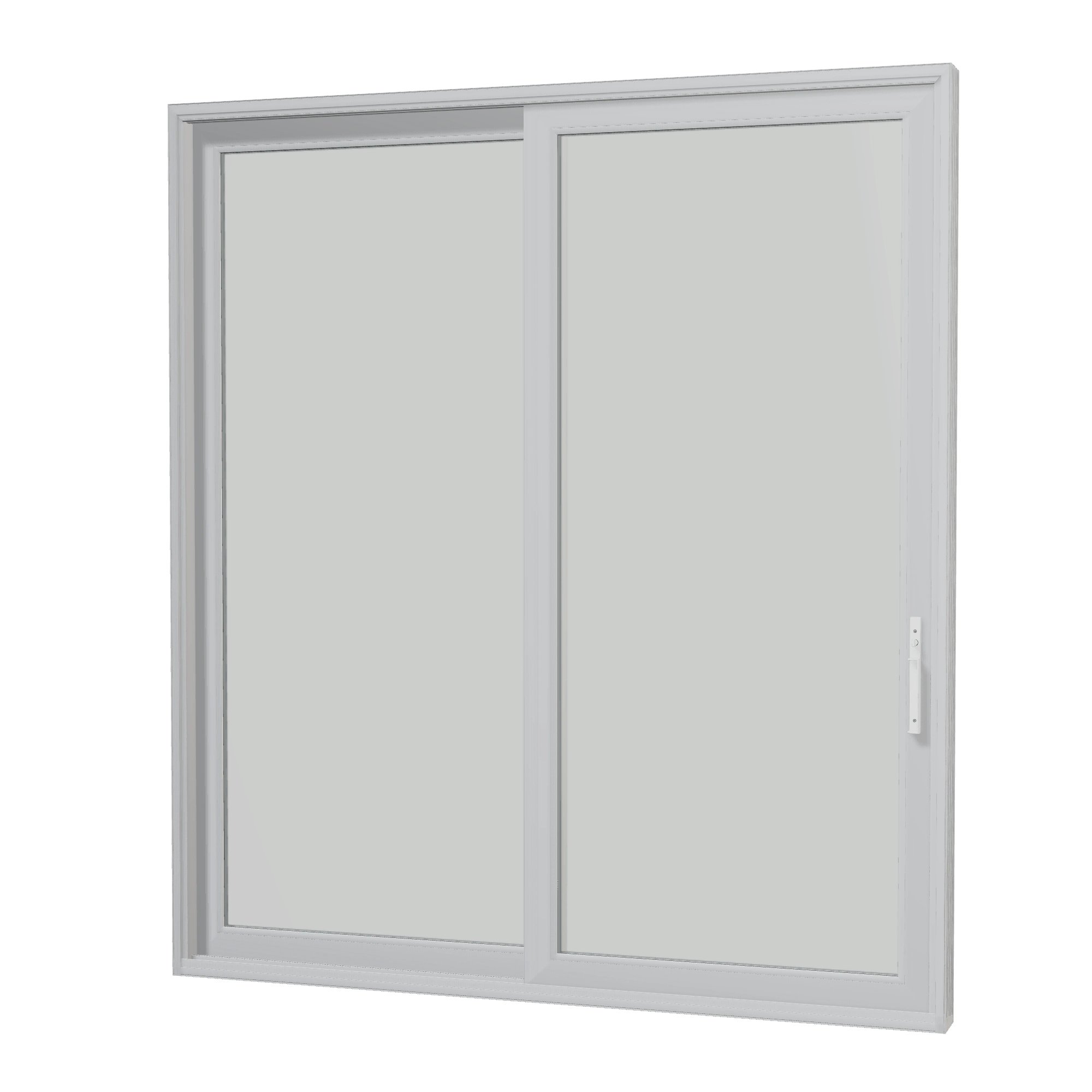 Angled interior view of Amalfi 95.5 × 107.25 inch 2-Panel LO Vinyl Sliding Patio Door — White / White