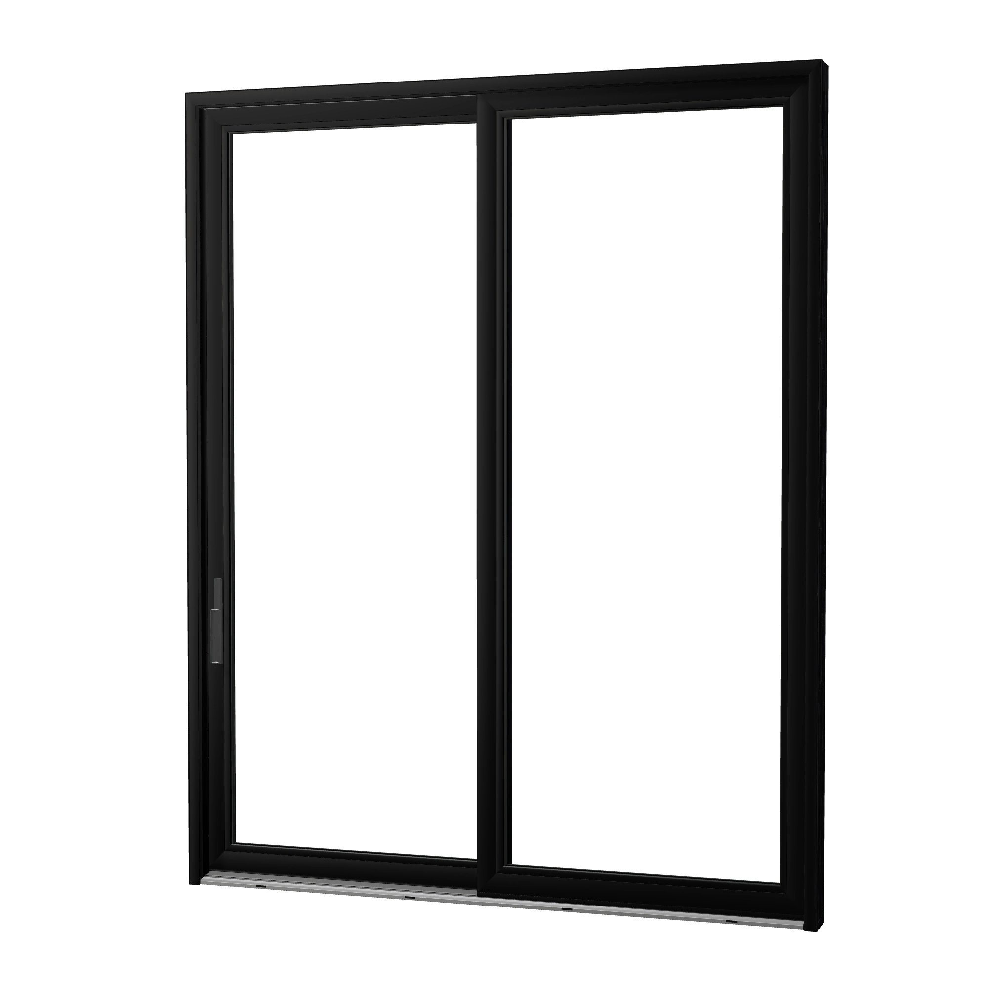 Angled exterior view of Amalfi 95.5 × 119.25 inch 2-Panel LO Vinyl Sliding Patio Door — Black / White