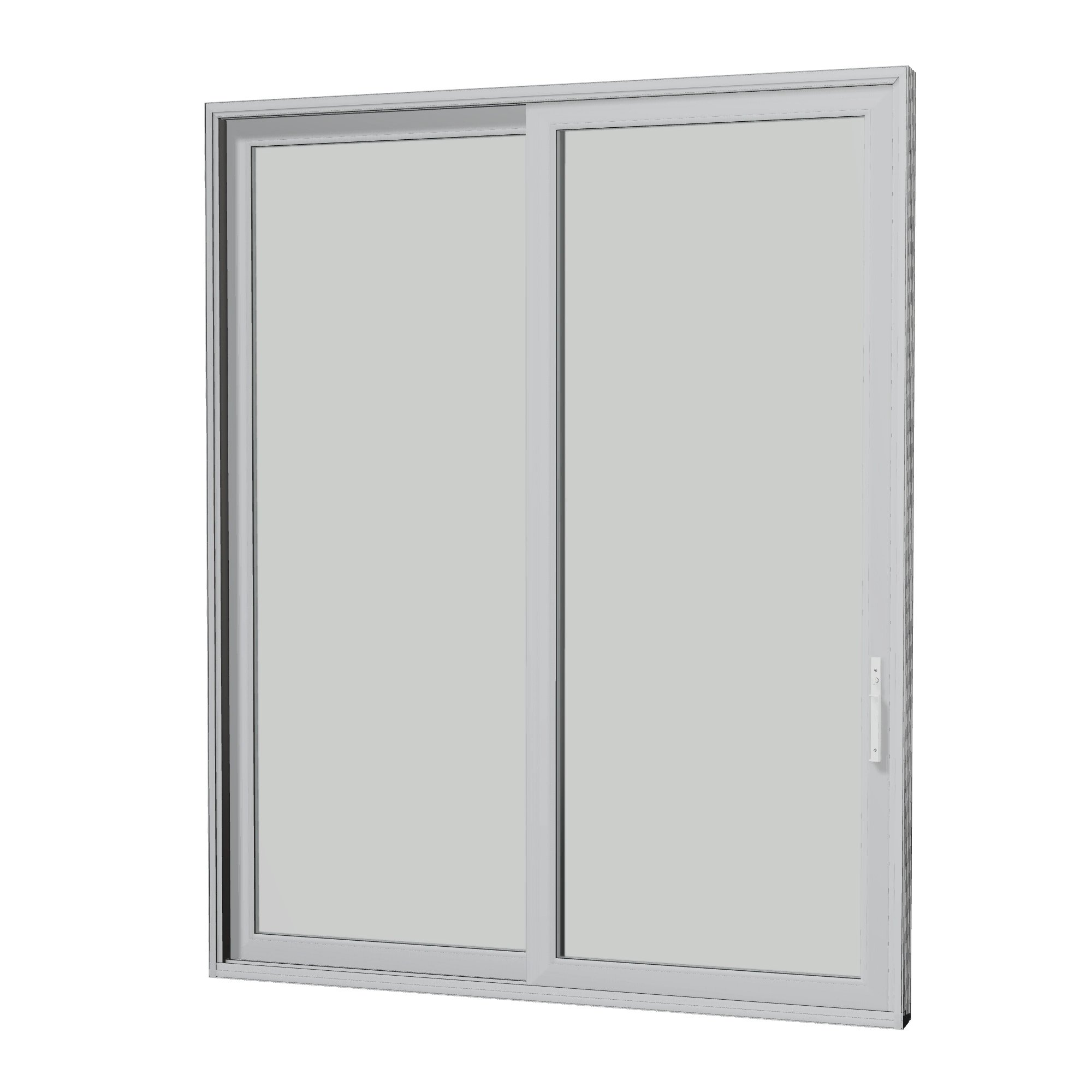 Angled interior view of Amalfi 95.5 × 119.25 inch 2-Panel LO Vinyl Sliding Patio Door — Black / White