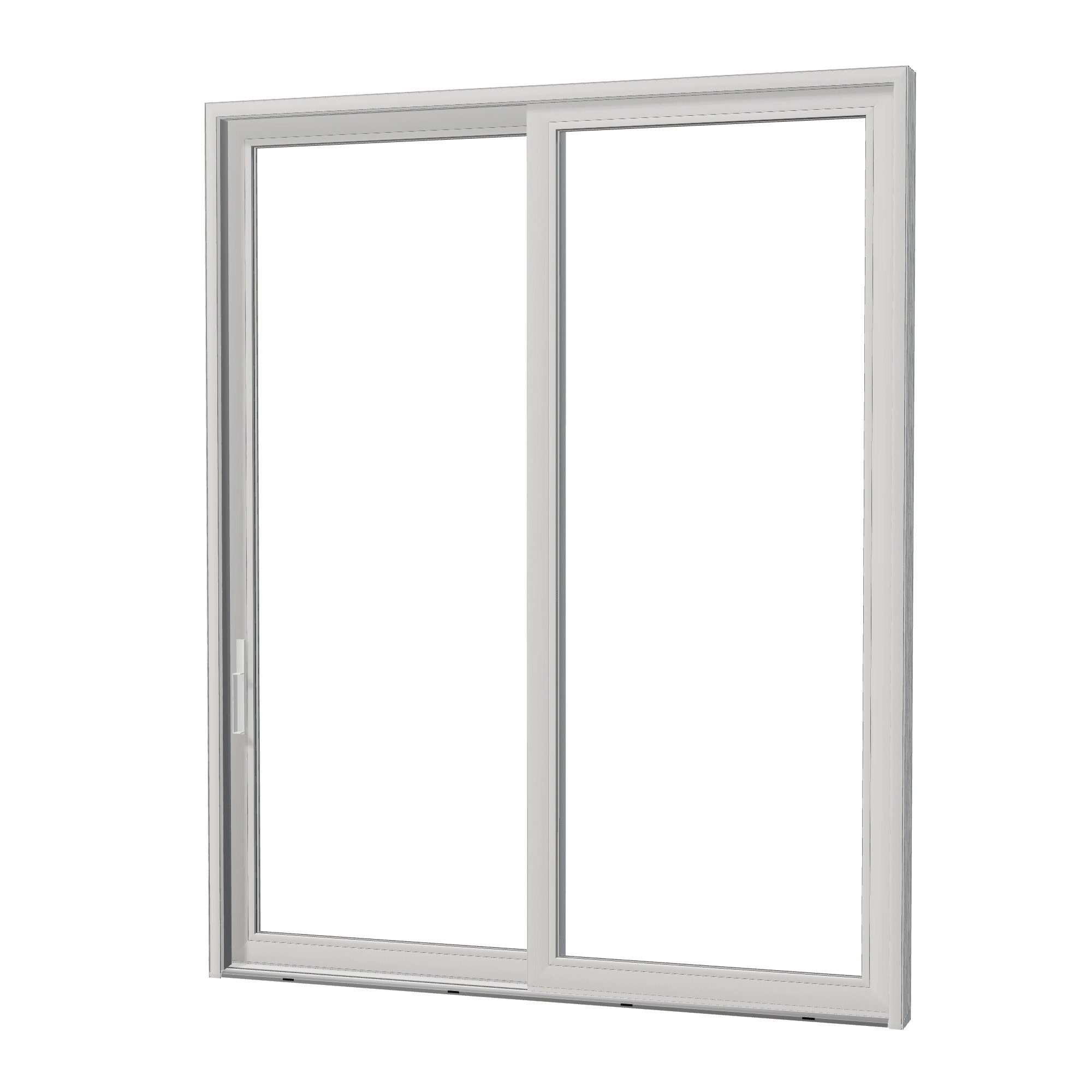 Angled exterior view of Amalfi 95.5 × 119.25 inch 2-Panel LO Vinyl Sliding Patio Door — White / White