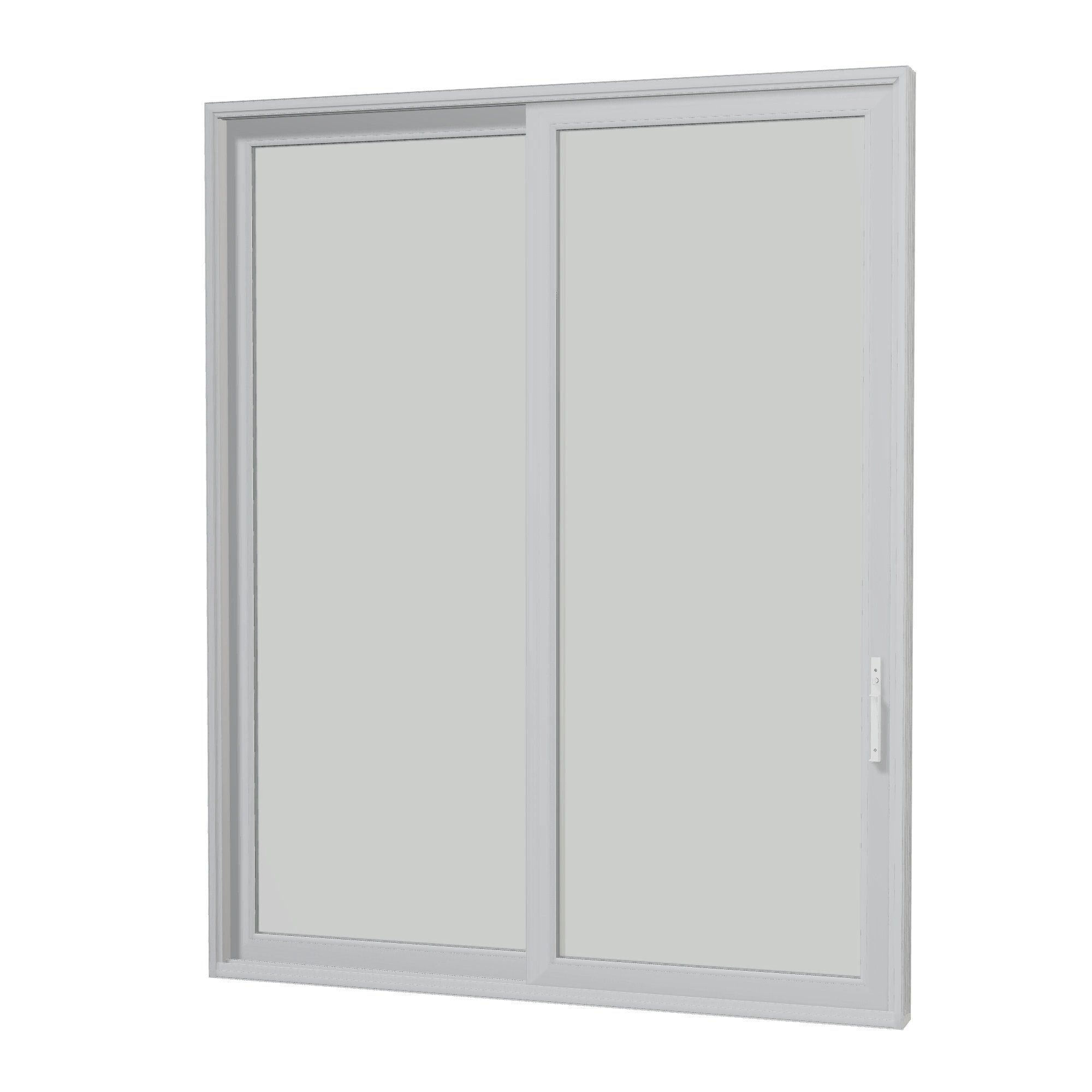 Angled interior view of Amalfi 95.5 × 119.25 inch 2-Panel LO Vinyl Sliding Patio Door — White / White