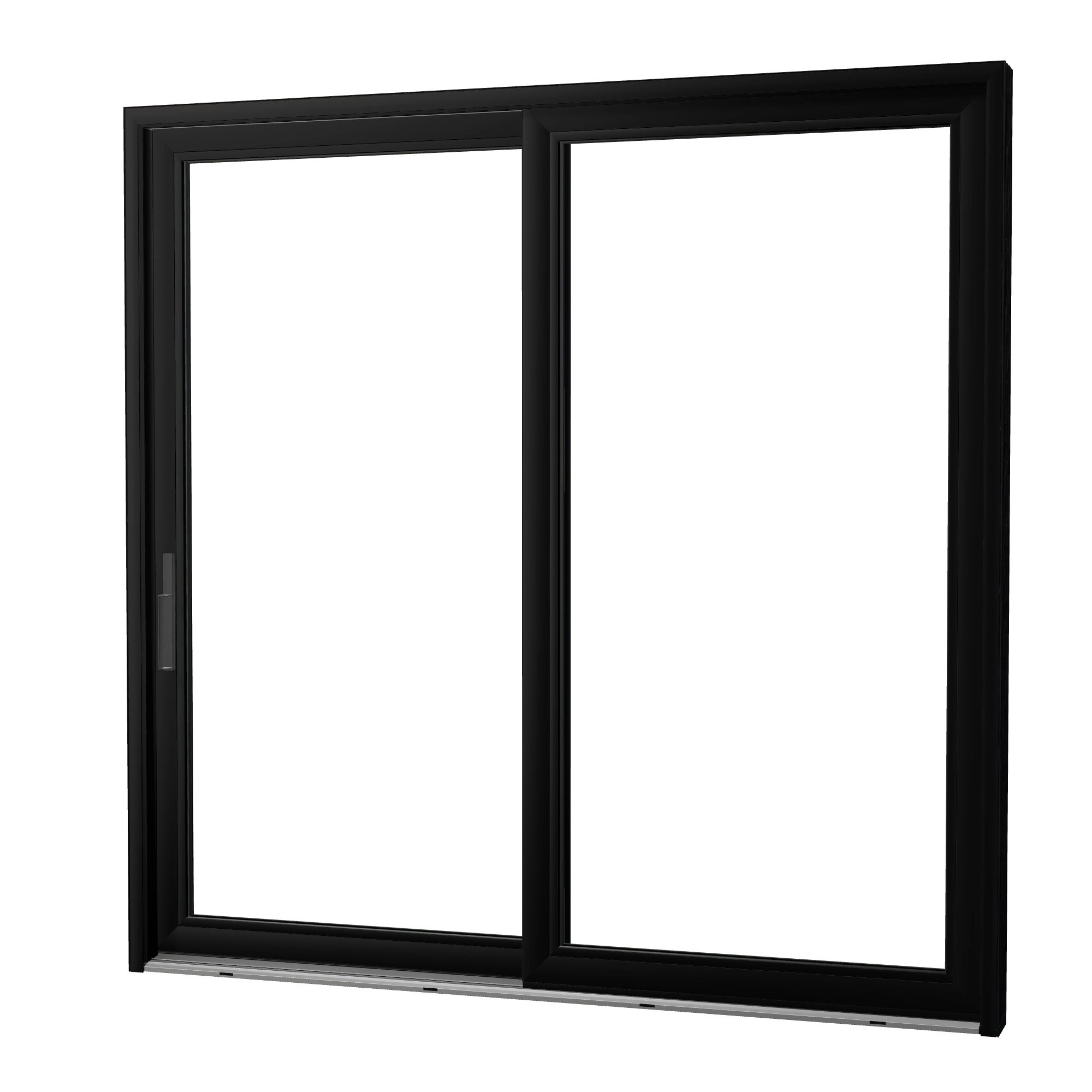 Angled exterior view of Amalfi 95.5 × 95.25 inch 2-Panel LO Vinyl Sliding Patio Door — Black / White