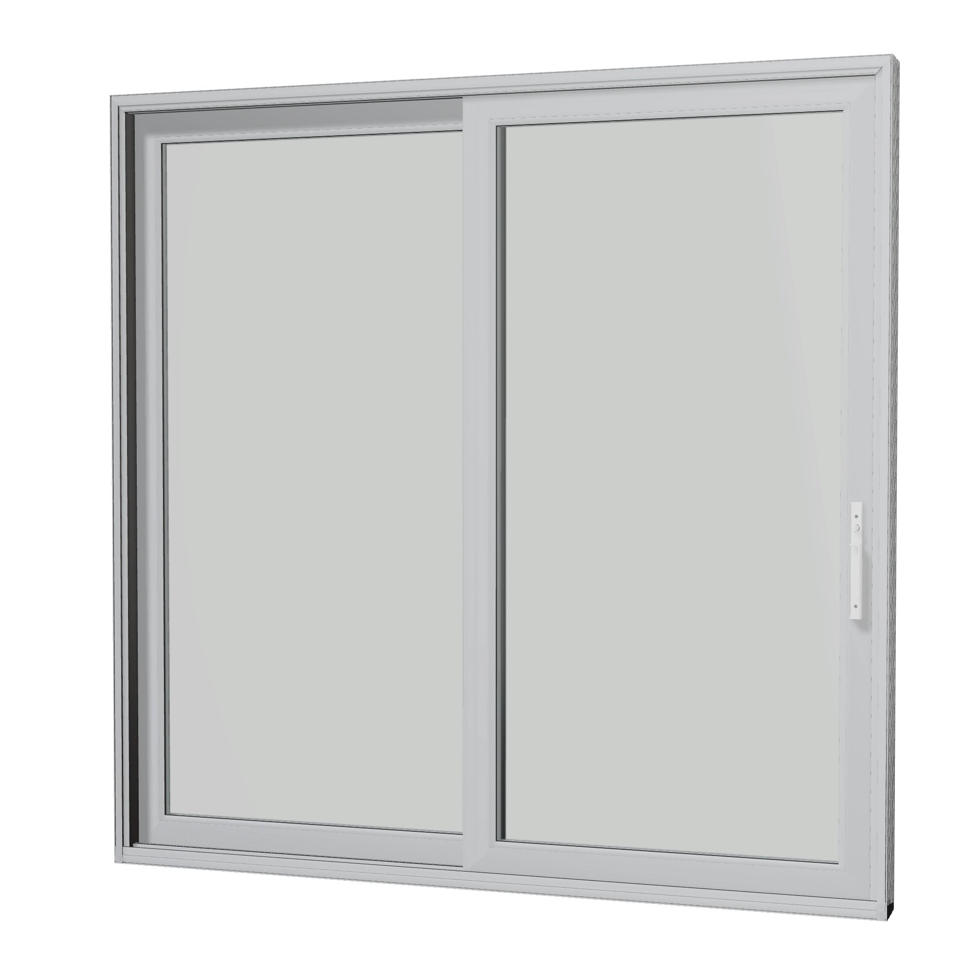 Angled interior view of Amalfi 95.5 × 95.25 inch 2-Panel LO Vinyl Sliding Patio Door — Black / White